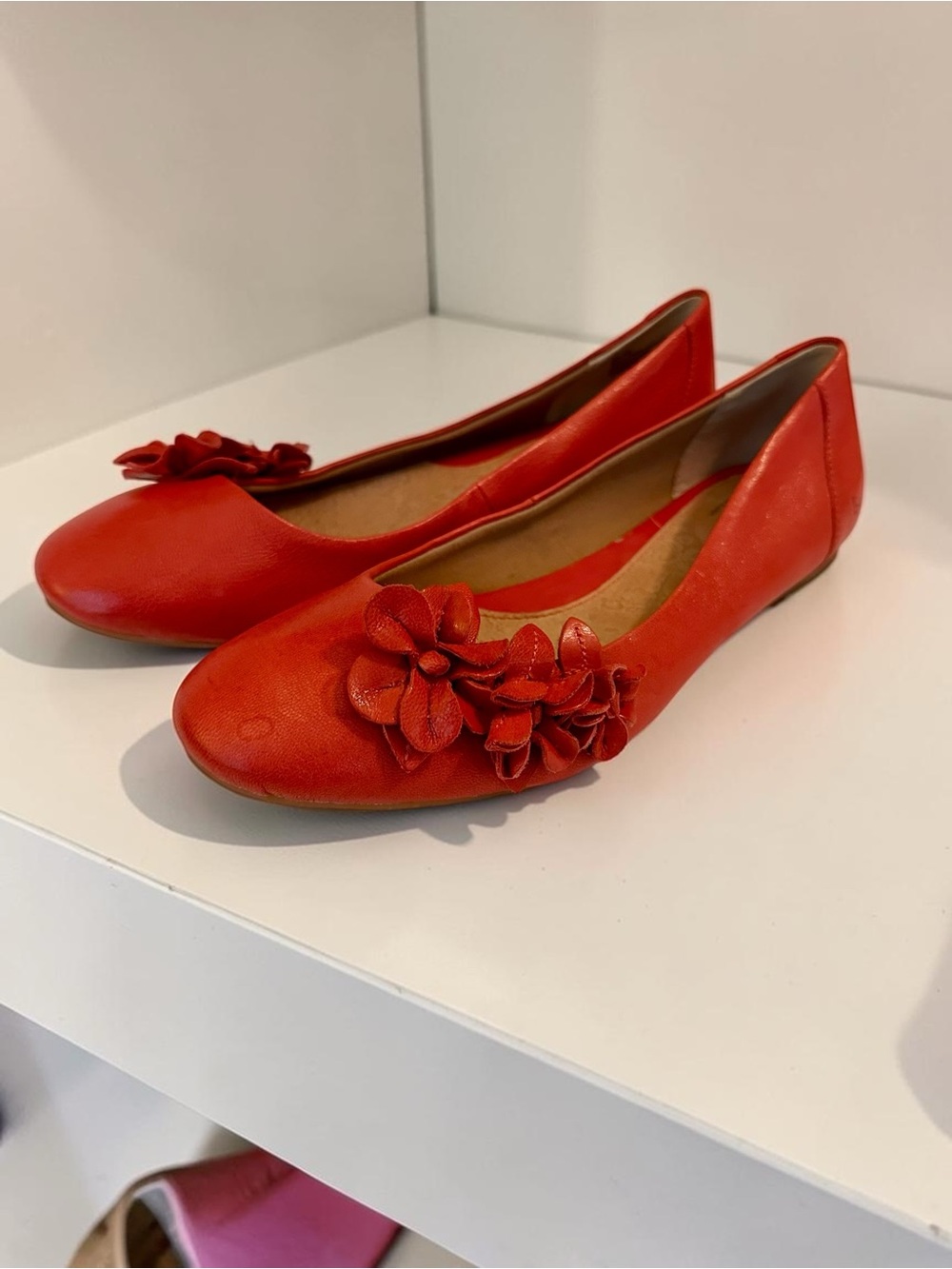 Born Red Floral Appliqué Ballet Flats